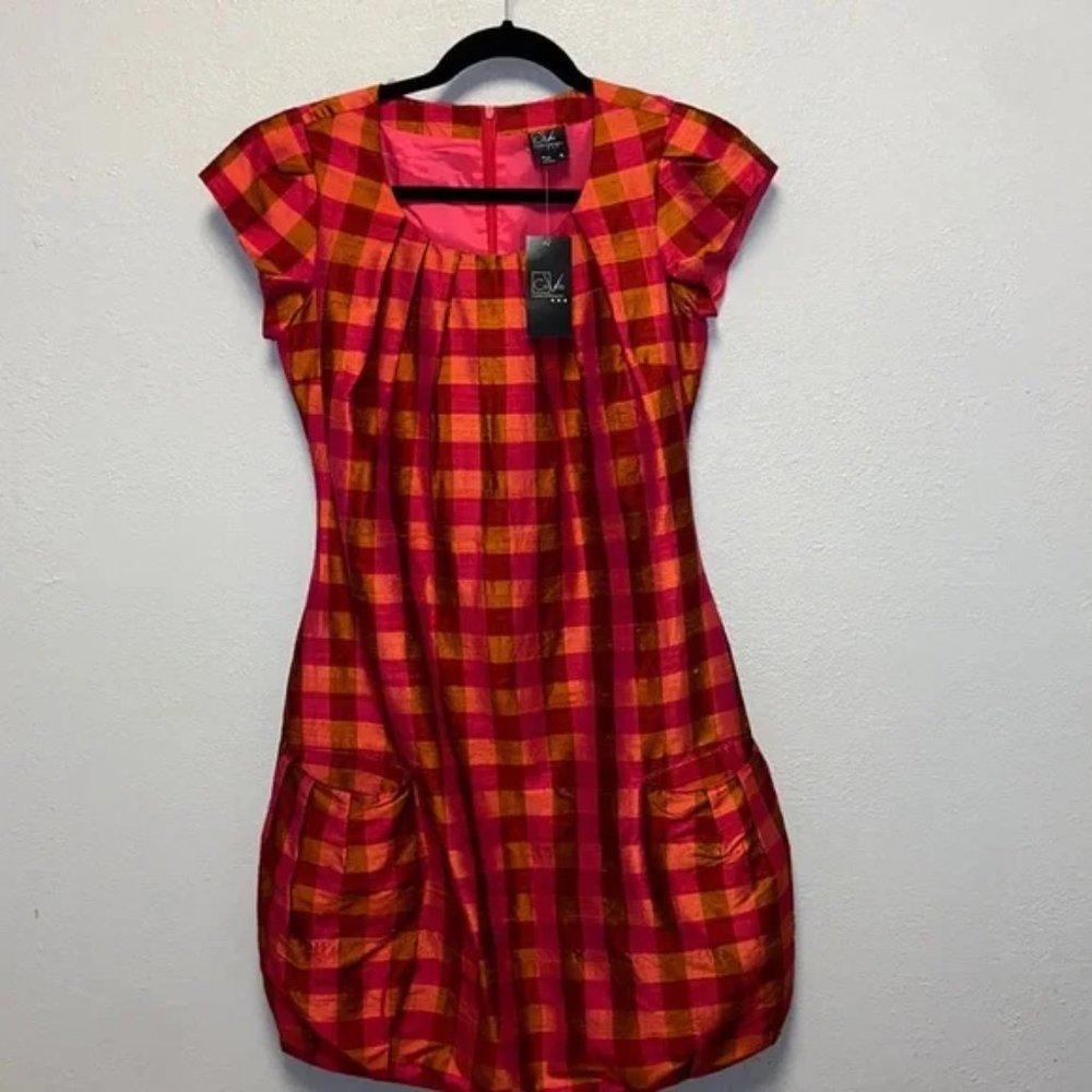 CoVelo Clothing 100% Silk Orange Plaid Dress  **Pre-Owned**